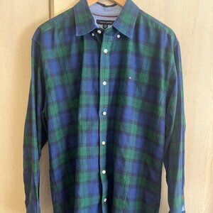 Tommy Hilfiger Men's XL Button Shirt Long Sleeve Plaid Blue Classic Plaid Cotton